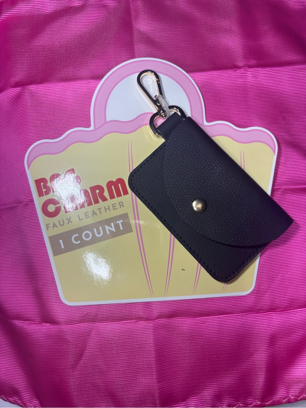 New Bag Charm Black Faux Leather Keychain Card Holder